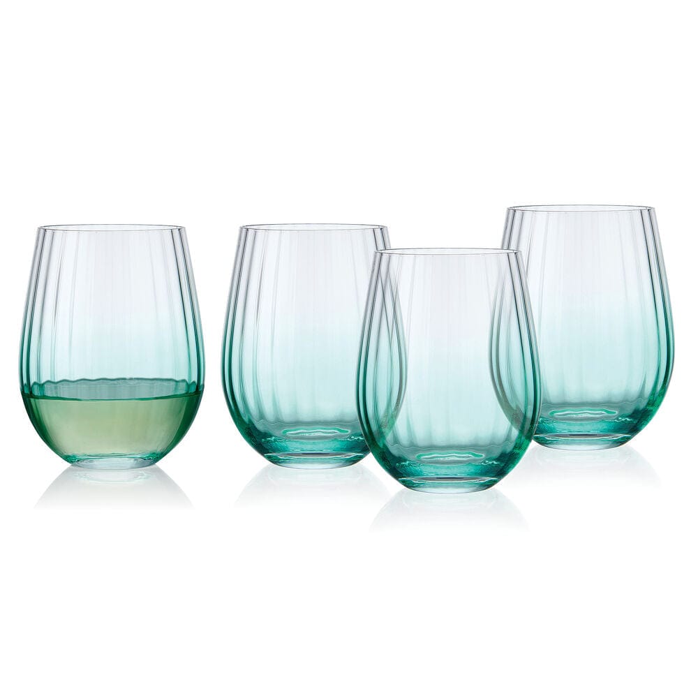 Darbie Angell Good Day Teal Set of 4 Stemless Wine Glasses