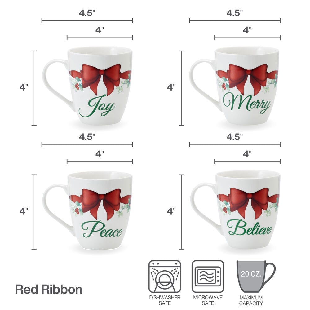 Winterberry® Set of 4 Red Ribbon Sentiment Mugs