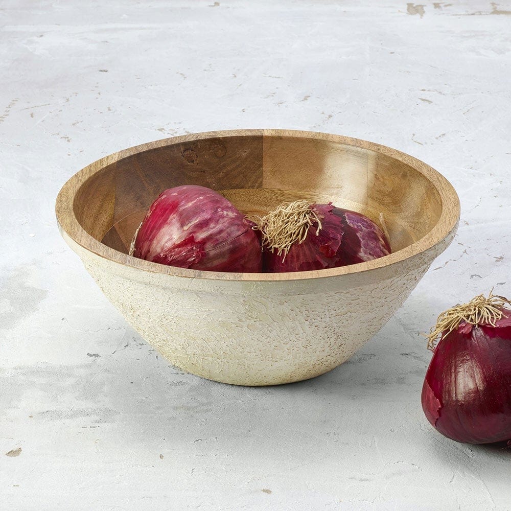 Fitz and Floyd Austin Craft Mango Wood Deep Serve Bowl, White