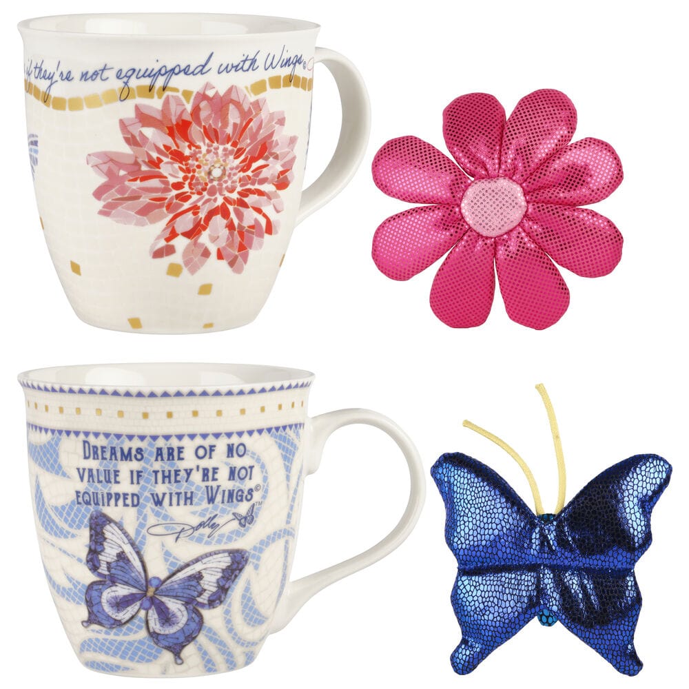 Dolly Parton Mosaic Set of 2 Mugs with Ornaments