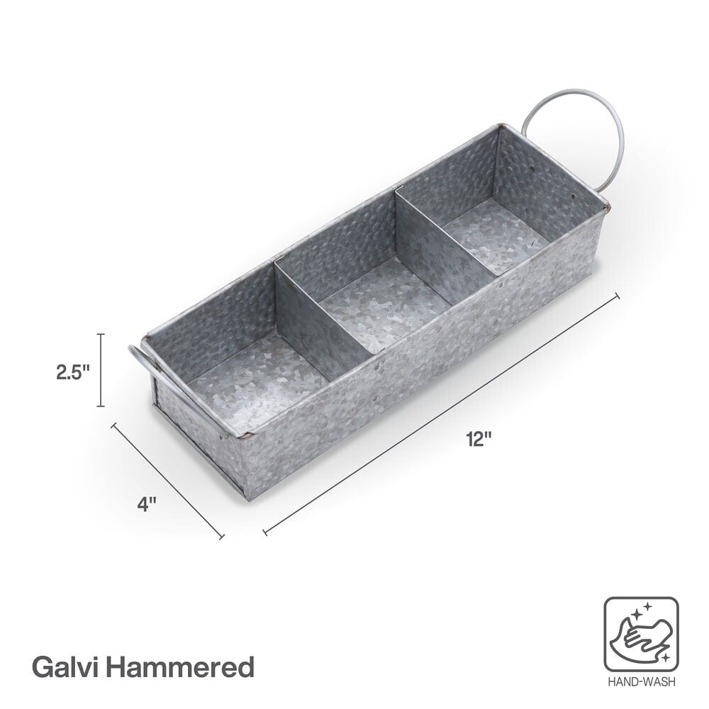 Hammered Galvanized Metal Divided Tray Caddy