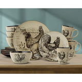 Homespun Rooster 16 Piece Dinnerware Set Service for 4 Pfaltzgraff