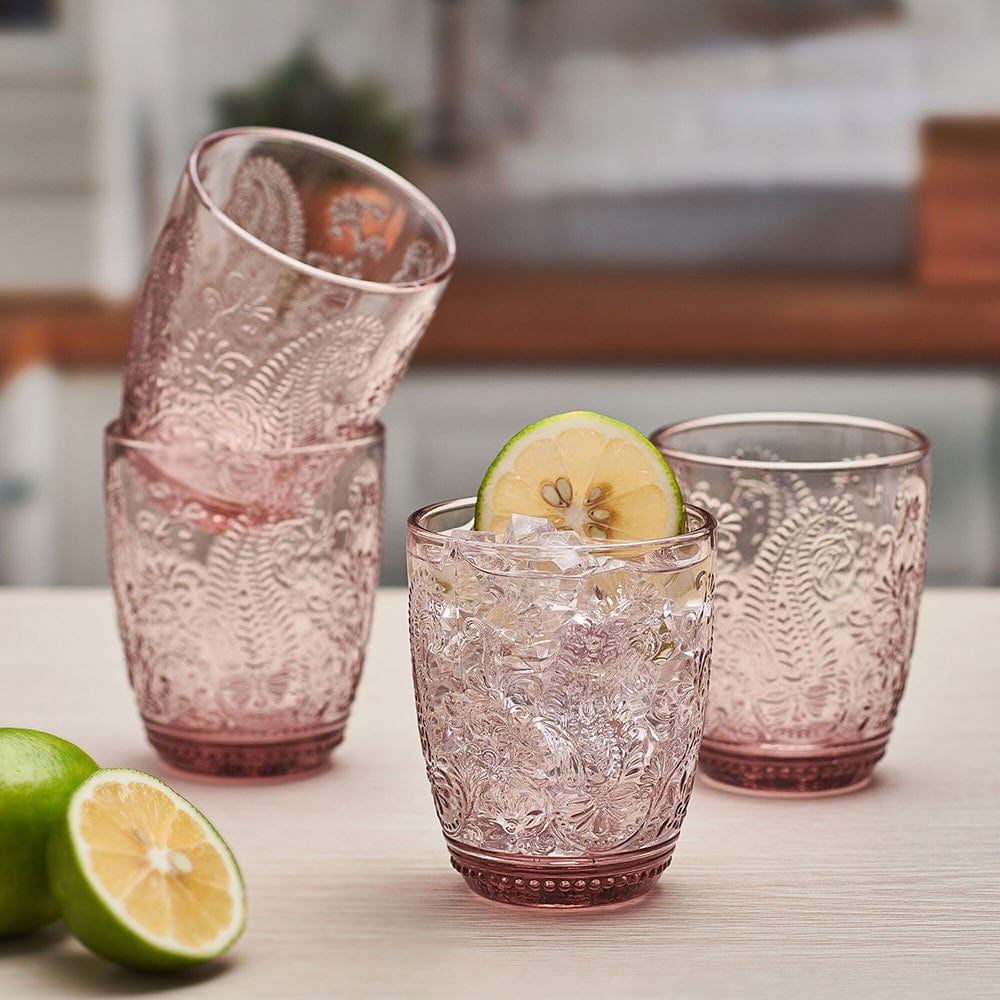 Fitz and Floyd Maddi Double Old Fashioned Glasses Set of 4 Blush