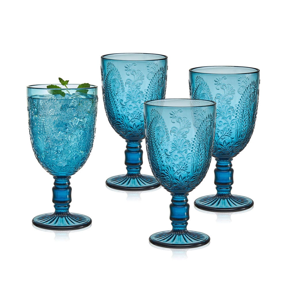Fitz and Floyd Maddi Goblets Set of 4, Indigo