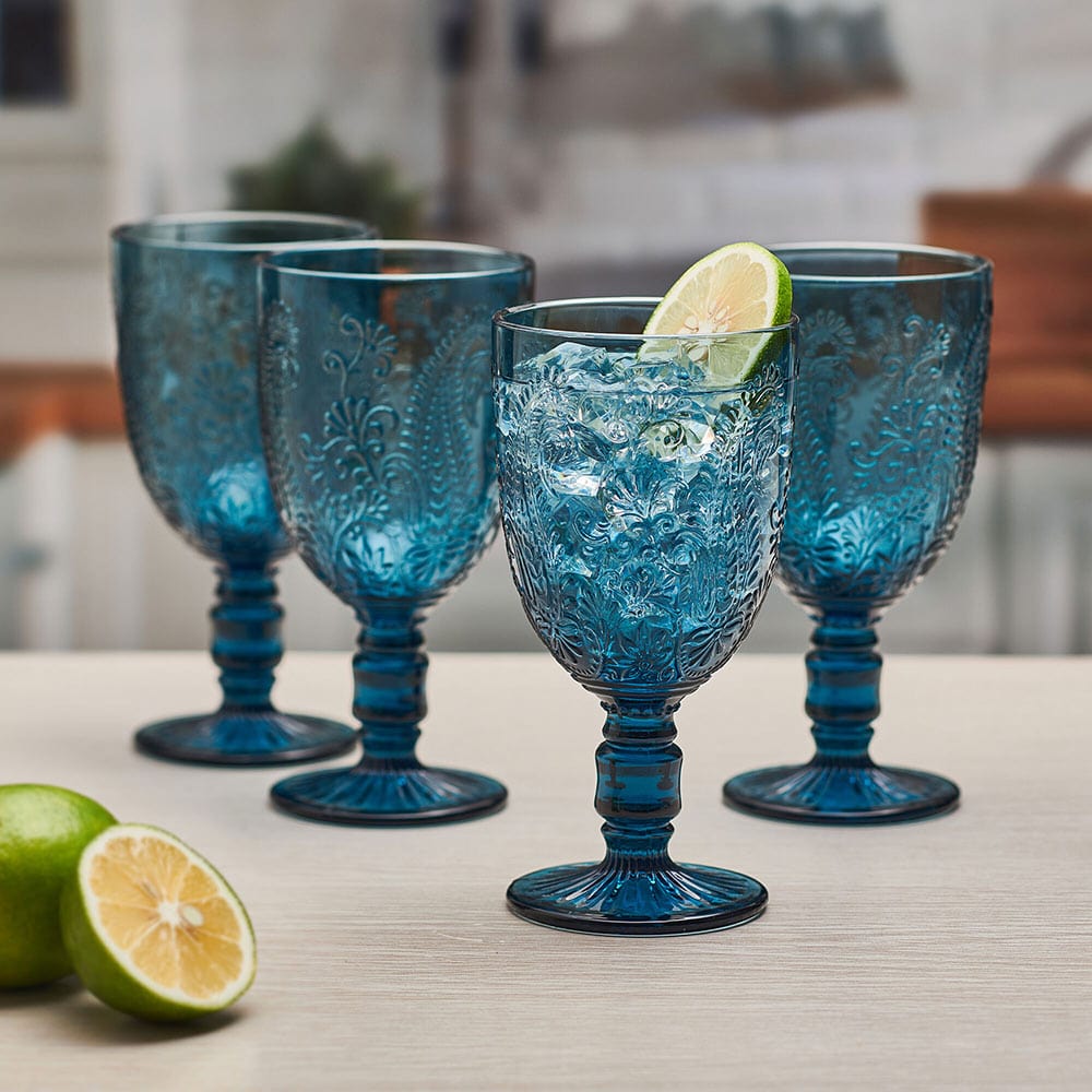 Fitz and Floyd Maddi Goblets Set of 4, Indigo