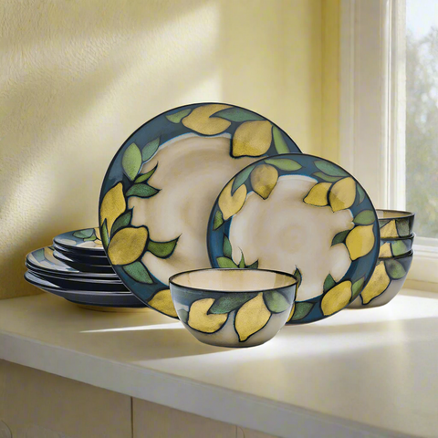 Painted Lemons 12 Piece Dinnerware Set, Service for 4 Painted Lemons 12 Piece Dinnerware Set, Service for 4