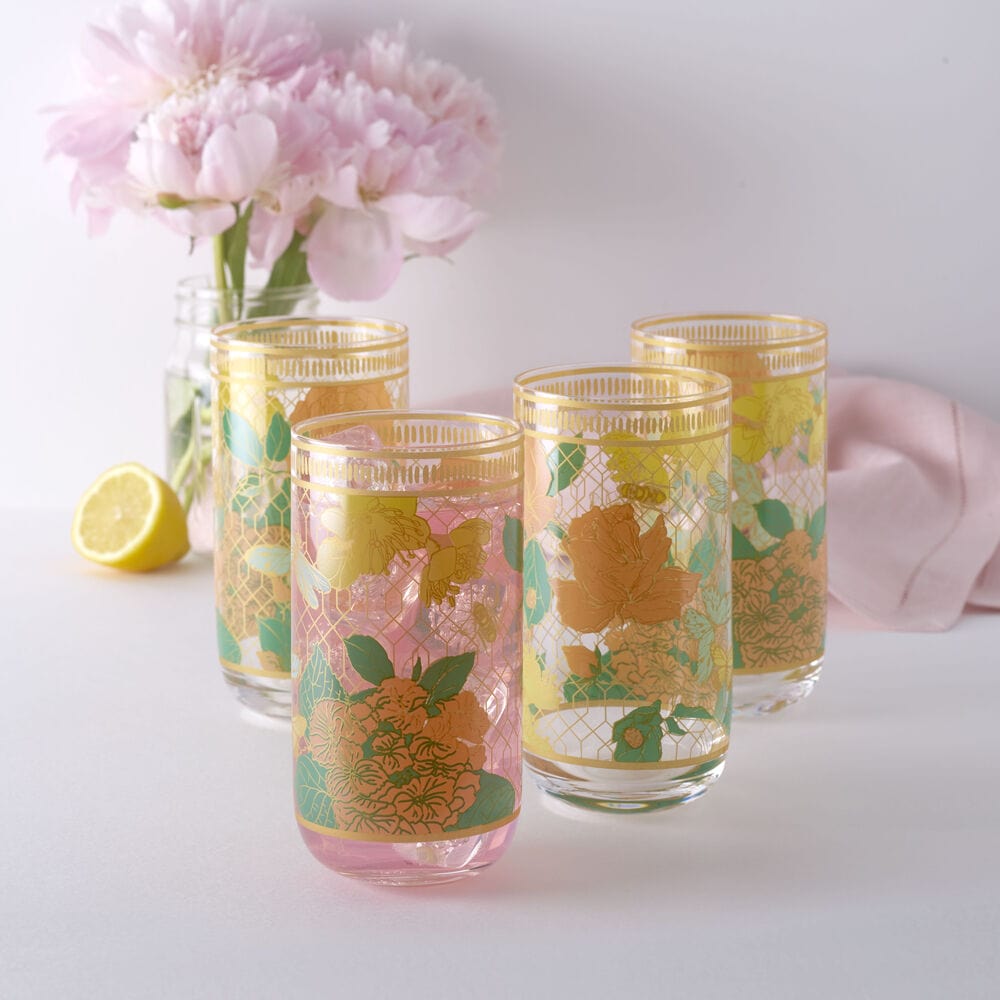 Fitz and Floyd Vintage Vibe Highball Drinking Glasses Set of 4