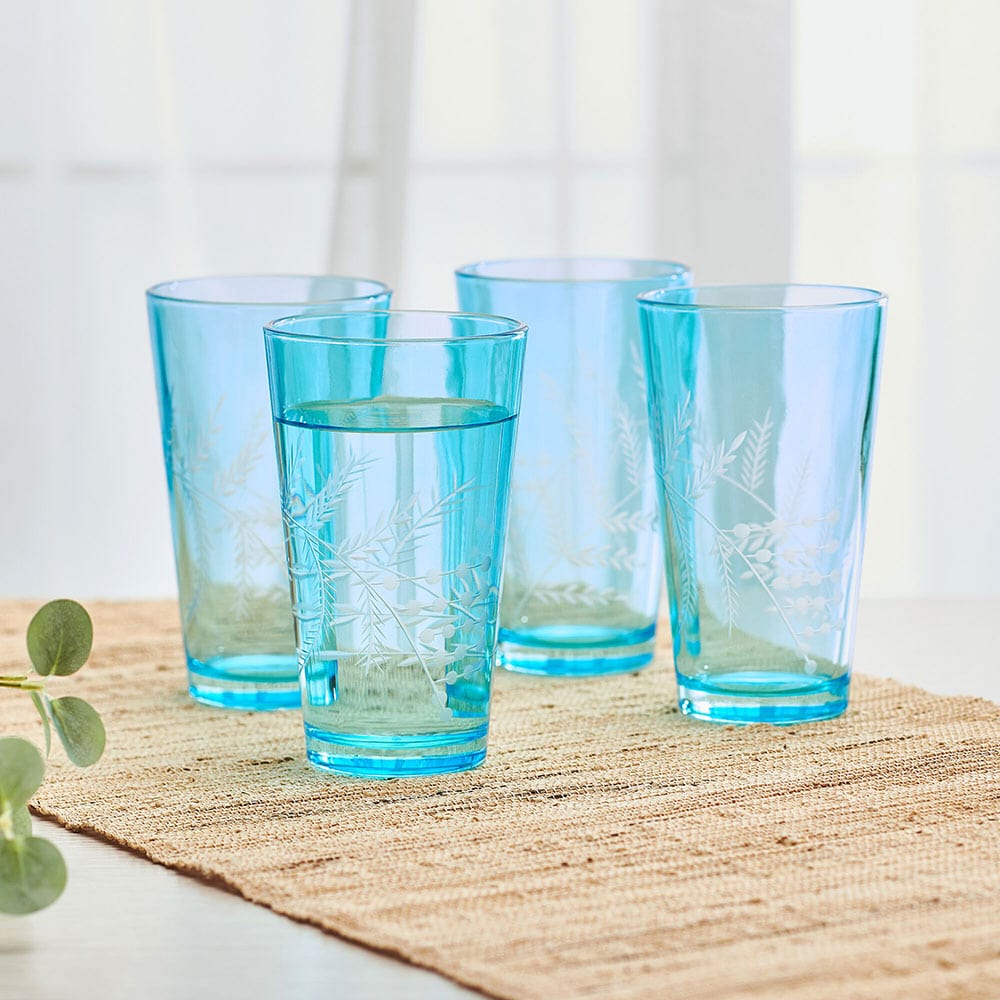 Fitz and Floyd Wildflower Highball Glasses Set of 4, Blue