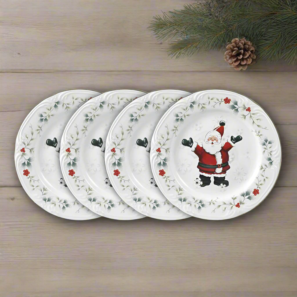 France ラヴィエ ravier サンタマン Saint amand Winterberry® Set of 4 Jolly Santa Salad Plates