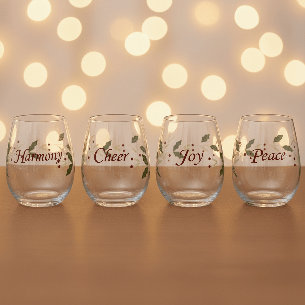 Winterberry® Set of 4 Sentiments Stemless Wine Glasses