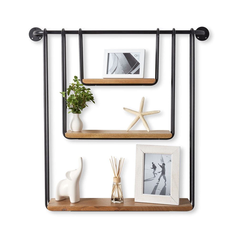 3 Tier Mango Wood Hanging Shelves on Bar Pfaltzgraff