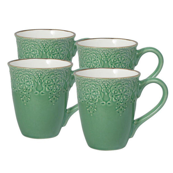 Lace Pattern Mug French Lace Set of 4 Green Mugs