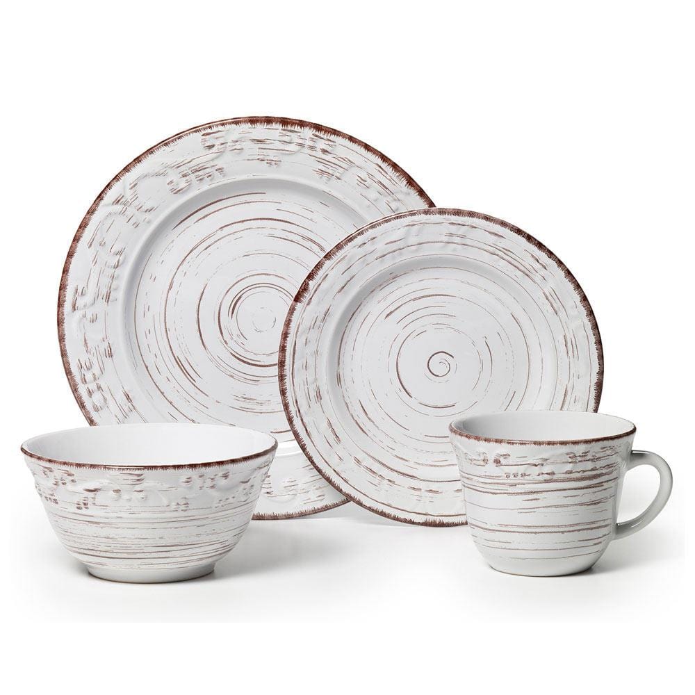 Trellis White 16 Piece Dinnerware Set, Service for 4