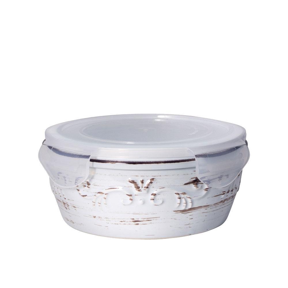Trellis White Storage Bowl with Lid